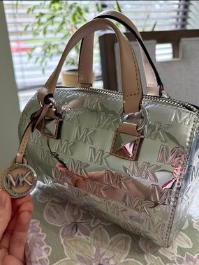 Michael Kors Grayson Small Logo Embossed Patent Duffel Crossbody Bag